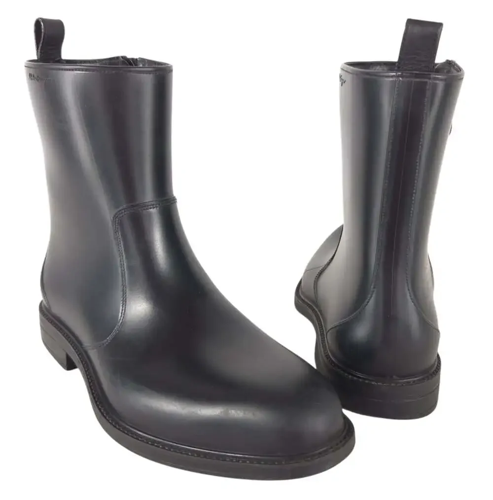 Salvatore Ferragamo Rubber Rain Boots US 8 IT 41 Mens Black Leather Zip $595
